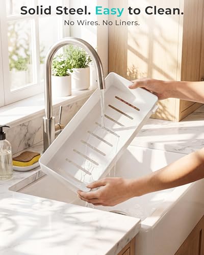 EVERIE Metal Pull Out Slide Shelf Organizer for Framed or Frameless Under Sink CabinetsOrganization in Kitchen, Bathroom, Counter, Cabinets (White, 1 Set) - color: White, size: 1 Set