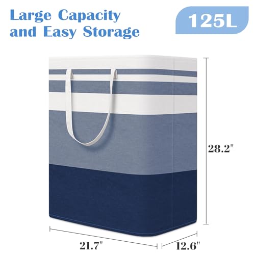 BlissTotes 3-Pack Laundry Basket, Freestanding＆Waterproof Laundry Hamper, Collapsible Tall Clothes Hamper with Easy Carry Handles for Clothes, Towels in the Family and Dorm,Gradient Blue,125L - color: Blue, size: 125L