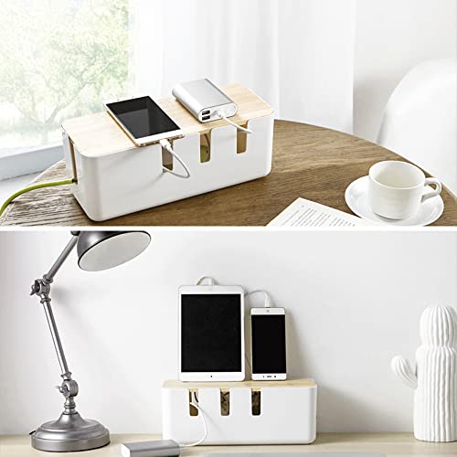Cable Management Box by Baskiss, 12x5x4.5 inches, Wood Lid, Wire Organizer for Desk TV Computer USB Hub System to Cover and Hide & Power Strips & Cords