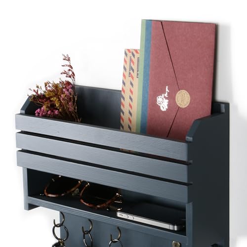 Key Holder, Wall Mounted Mail Organizer, Keys Holder on Wall with 9 Key Hooks, Gray - color: Gray