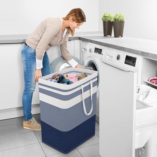 StorageRight Laundry Basket Hamper Large Collapsible Laundry Hamper with Easy Carry Handles，Freestanding Clothes Hampers for Laundry, Bedroom, Dorm, Clothes, Towels, 125L, Gradient Blue - color: Gradient Blue, size: 125L