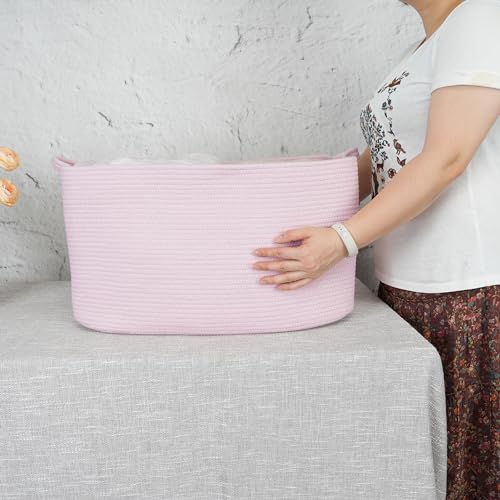 XUANGUO Large Rectangle Blankets Baskets 22"x17"x12" Toy Basket for Kids Woven Cotton Rope Storage Basket for Nursery - Wicker Laundry Baskets for Clothes Towels - Ideal for Living Room Storage pink - color: Pink