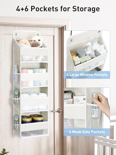 Yecaye Over the Door Organizer, 35.2lbs Load Toy Stuffed Animal Storage, Bathroom Organizers and Storage for Nursery Newborn Baby Essential Stuff Dorm Room Essentials, Cream White 4 Tier - color: Cream White, size: 4 Tier
