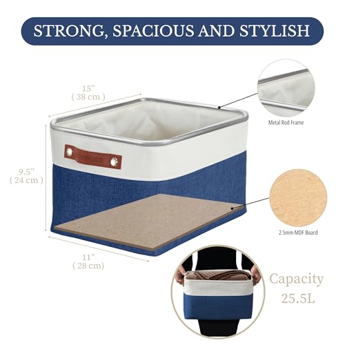 DECOMOMO Storage Bins, Large Fabric Storage Baskets for Shelves, Decorative Linen Closet Organizer, 15 x 11 x 9.5 inches (Navy Blue & White, 3 Pack) - color: Blue Navy and White, size: Large/3P
