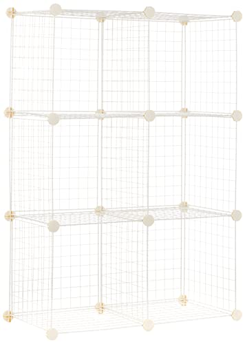 Amazon Basics 6 Cube Wire Grid Storage Organizer, Stackable Storage Cubes, Modular Closet Organizer Shelves, 14.6" D x 30.3" W x 44.8" H, White - color: White