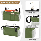 YETTASBIN Olive Green Bedside Caddy Hanging Storage Organizer Bag with 2 Straps & Hooks for Bunk Beds, College Dorm, Hospital Bed - Holder for Books, Phone, Magazine, Glasses, Keys