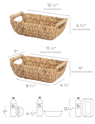 StorageWorks Hand-Woven Small Wicker Baskets, Water Hyacinth Storage Baskets with Wooden Handles, 2-Pack - color: Natural(Water Hyacinth), size: Small