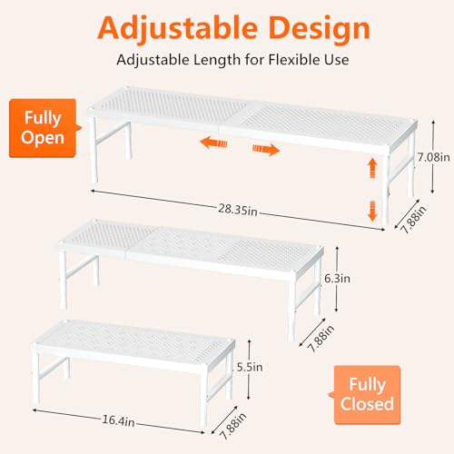 Expandable adjustable stackable kitchen organizer,Spice Racks,Counter Shelf for Cabinets,Small Cupboard Organizers,Heavy Duty Metal Pantry Storage Shelves Racks for kitchen, cabinet, study, bathroom - color: White