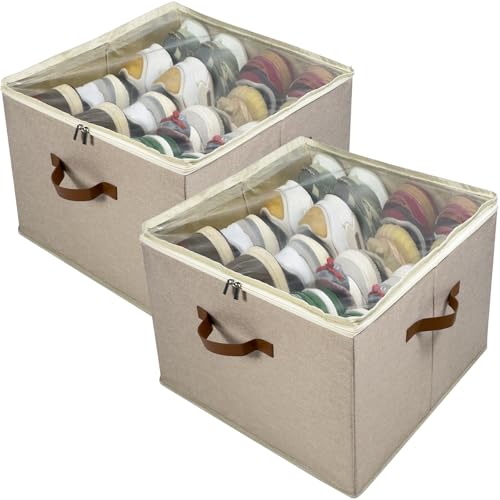Shoe Organizer for Closet, 2 Pack Shoe Storage Bins with Clear Cover, Adjustable Dividers Fits 16-32 Pairs ShoeBoxes, Organizador de Zapatos, Khaki - color: 2 Pack -Khaki