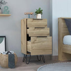 Tuhome Augusta Light Dresser with Three Spacious Drawers, Modern Hairpin Metal Legs, Wide Superior Top for Bedroom Organization, Compact Storage Solution for Small Spaces