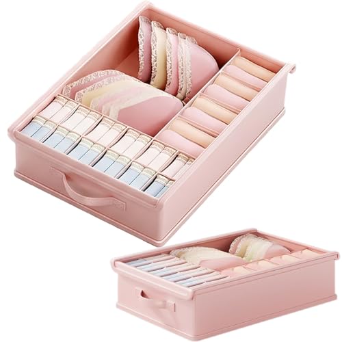 2 Pack Drawer Organizer Dividers with Lid, 17 Cell Underwear Organizer for Closet Organizers and Storage Boxes, Foldable Wardrobe Clothes Storage Bins for Underwear, Socks, Bras, Ties, Lingerie - color: Pink