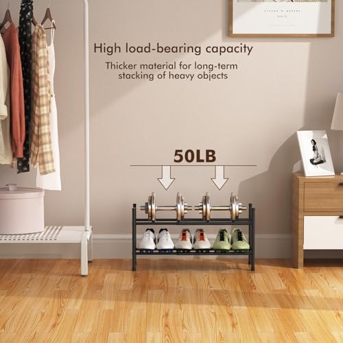 Uneviesyka Expandable Shoe Rack, 2 Tier Shoe Rack for Closet, Stackable Adjustable Standing Metal Shoe Shelf Organizer Storage, Small Shoe Racks for Front Door Entrance、Entryway(Black) - size: 2 Tier