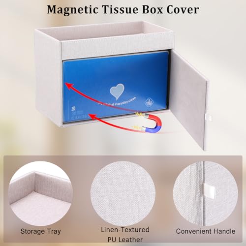 Sumnacon Tissue Box Cover with Storage Tray, Decorative Rectangular Tissue Holder Linen Facial Tissues Organizer Stylish Modern Tissue Dispenser for Bathroom Toilet Tank Vanity Dresser Table - color: Beige