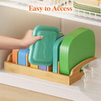 Lifewit Bamboo Lid Organizers for Inside Cabinet, Food Storage Container Lid Holder with 5 adjustable Inserts & 6 Sections, Kitchen Pantry organizer and storage, Large, 13.2" x 10"/34 x 25cm - size: Large(13.2" x 10")