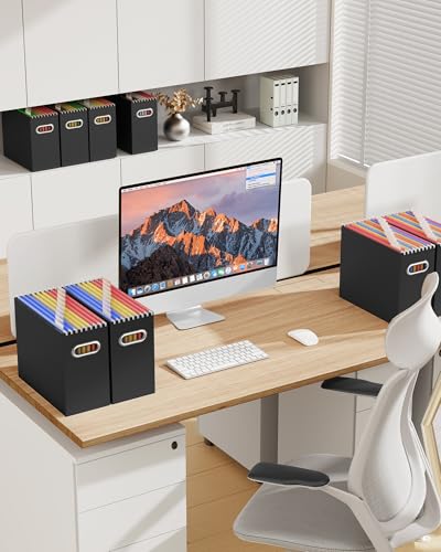 Oterri File Organizer Box, Portable Collapsible Cardboard File Folder Organizer with Handle for Letter Size Hanging Files, Document Storage Box for Home Office & Classroom (8 Packs, Black) - color: Black, size: Letter Size - 8 Packs