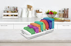 EVERIE Expandable Food Container Lid Organizer for Cabinet, Fits 12-Inch Deep or Deeper Cabinets , Adjustable 13.4" to 20.5", 10 Adjustable Dividers for lids , Drawer, Pantry and Kitchen Storage