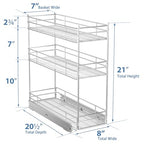ROOMTEC Pull Out Spice Rack for Narrow Cabinet (8" W X 20½" D),3 Tier Heavy Duty Sliding Spice Cabinet Organization Shelf Racks, Pull Out Shelves Under Cabinet Storage for Kitchen - size: 8" W x 20½" D, 3 Tier, Heavy Duty