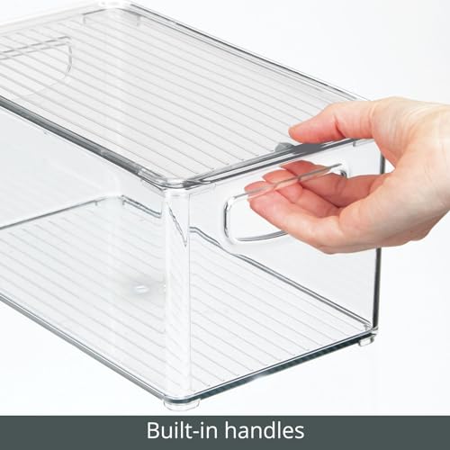 mDesign Plastic Deep Storage Bin Box Container with Lid and Built-In Handles - Organization for Fruit, Snacks, or Food in Kitchen Pantry, Cabinet, or Cupboard, Ligne Collection, 8 Pack, Clear - size: 10.6 x 6.2 x 5.2 (Pack of 8)