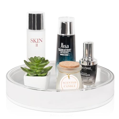 Anyoifax 360 Rotating Makeup Organizer Perfume Tray Skincare Holder Spinning Cosmetic Storage Bathroom Countertop Organizer Lazy Susan Turntable for Dresser, Vanity, Kitchen, Small White - color: White, size: 9"