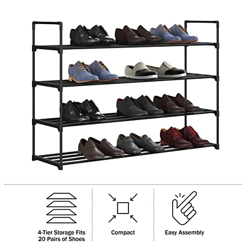 Home-Complete Shoe Rack - 4-Tier Shoe Organizer for Closet, Bathroom, Entryway - Shelf Holds 20 Pairs Sneakers, Heels, Boots (Black) - color: Black, size: 4-Tier