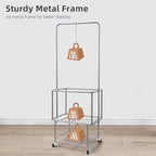 STORAGE MANIAC Rolling Laundry Cart with Hanging Bar & Storage Shelf, 110L Heavy Duty Large Laundry Basket with Clothes Hanging Rod, Study Clothes Hamper with Lockable Wheels, Beige