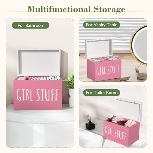Tampon Holder for Bathroom with Hinged Lid, Feminine Product Organizer, Bathroom Period Products, Toilet Organizer, Bathroom Accessories Box for Girl Stuff (Pink) - color: Pink