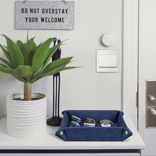 SITHON Valet Tray Desktop Storage Organizer – Premium PU Leather Catchall Bedside Vanity Tray Nightstand Caddy Holder for Keys, Phone, Wallet, Valentine's Day Gift, Dark Blue - color: Dark Blue