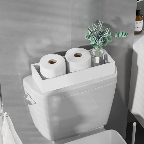 ZHWS Toilet Paper Basket, Bathroom Basket, Toilet Tank Tray for Storage Toiletries, Back of Toilet Organizer, Bathroom Vanity Tray for Makeup, Decorative Tray, Toilet Tank Basket 15" x 6" x 3 White - color: White, size: 15" x 6" x 3"