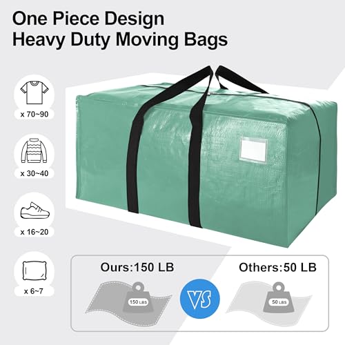 6 Pack Heavy Duty Extra Large Moving Bags W/Backpack Straps - Strong Handles & Zippers, Storage Totes For Space Saving, Fold Flat, Alternative to Box and Bin (40 gal, Teal) - color: Teal, size: 40 Gal - 6 Pack