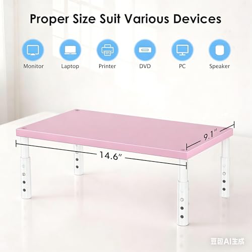 OPNICE Adjustable Computer Monitor Stand Riser for Desk, Desk Organizer & Office Decor for Women, Laptop Stand, Office Desk Accessories & Workspace Organizers for Home Office, Pink Wood - color: Pink Wood