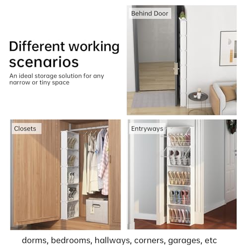 MAGINELS 5-Tier Slim Shoe Rack Organizer,Thin Storage Shelf for Closet,Hidden Shoes Cabinet for Small Spaces,Narrow Shelves for Wall Behind Door,Entryway,White - color: White, size: 10 pair