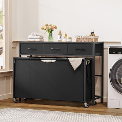 Laundry Sorter, Rolling Laundry Hamper with 4 Section Pull-Out Bags, 300L Large Laundry Basket Organizer with 3 Drawers, Laundry Hamper with Wheels for Laundry Room Organization, Bathroom, Bedroom - size: 300 L