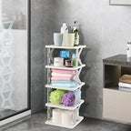 5 Tier Vertical Narrow Shoe Storage Organizer for Saving Space, Gray Plastic Small Collapsible Shoe Rack for Entryway, Closet, Bedroom