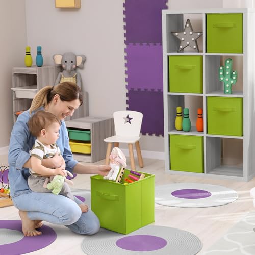 Sorbus Fabric Storage Cubes - 6 Foldable Storage Bins for Organizing Pantry, Cubbies, Toy Box - Clothes Storage & Closet Organizer - 13 Inch Collapsible Cube Baskets for Shelves with Handle - color: Green, size: 13 Inch