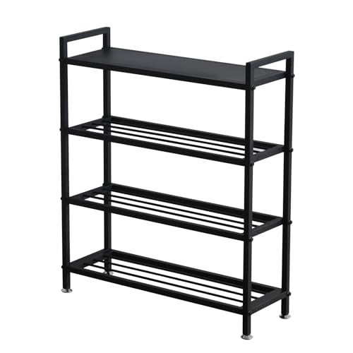 Heavy Duty 4-Tier Shoe Rack Metal Shoe Storage Shelf for 12 Pairs of Shoes Entryway Durable Shelf Easy to Assemble