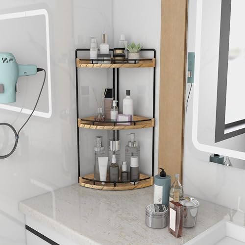Dorhors 3-Tier Corner Bathroom Organizer Countertop for Storage,Vanity Tray,Wood Counter Organizer for Kitchen,Bathroom,Dresser (Rustic Brown) - color: Rustic Brown