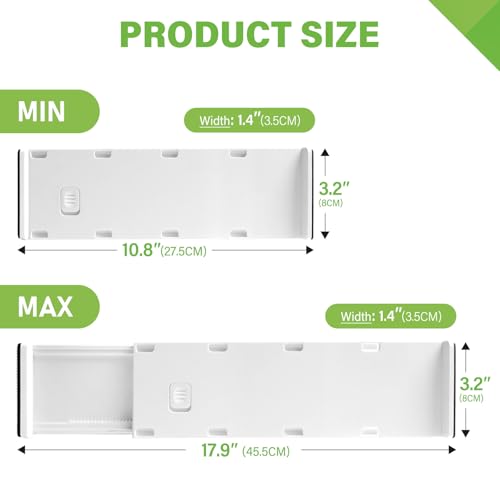 5 Pack Drawer Dividers 3.2" High Slim Organizers Expandable 10.8-17.9" Adjustable Separators for Shallow Drawers Kitchen Utensils Baby Clothes Underwear Storage-White - size: Short