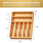Umilife Kitchen Drawer Organizer, 12.5 Inch Silverware Utensil Tray Holder, Extra Deep, with Non-Slip Feet & Grooved Drawer Divider, 7 Slots Total Bamboo Wood Caddy for Flatware Cutlery Knives - size: 12.5 x 16.5 inch (7 Slots)