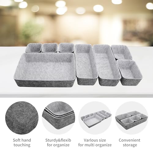 8pcs Drawer Organizers, Separators, Storage Box,Felt Storage Bins Inserts Tool Containers Toy Basket Shelf Cubes Foldable Drawer Dividers Desk Organisers -Grey Matching - color: Grey Matching