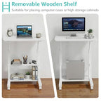 WINAZ Small Bedroom Laptop Rolling Desk - 24" White Mobile Kids Desk with Wheels for Small Spaces, Height Adjustable C Shaped Side Table with 2-Tier Storage Shelves - color: White