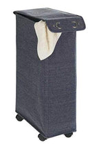 WENKO Slim Laundry Basket with Wheels, Thin Laundry Hamper, Rolling Laundry Bin with Lid, Space Saving Narrow Laundry Hamper for dirty Clothes Storage, 23.6 x 15.8 x 7.3 in, Blue - color: Blue Denim