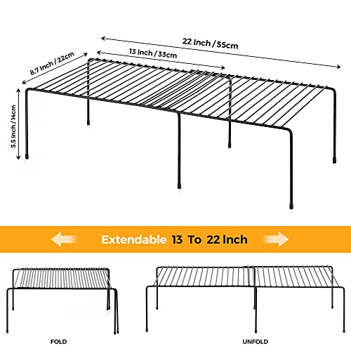 Ravinte 1 Pack Freezer Shelf Organizer, Expandable Cabinet Storage Shelf with Rustproof Metal Wire, Adjustable Kitchen Cabinet Organizer Spice Rack for Frige, Pantry, Cupboard, Countertop - Black - color: Black