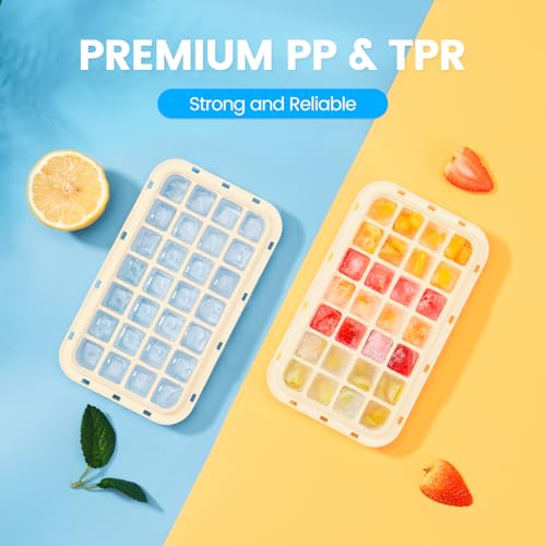 PHINOX Ice Cube Tray with Lid and Bin, Ice Trays for Freezer, Flexible Ice Cube Trays, Making 56 pcs Ice Cubes, Chilling Cocktail, Whiskey, Coffee, with 2 trays, Ice Container, Scoop&Cover, BPA Free - color: Yellow, size: 0.8"-2tier