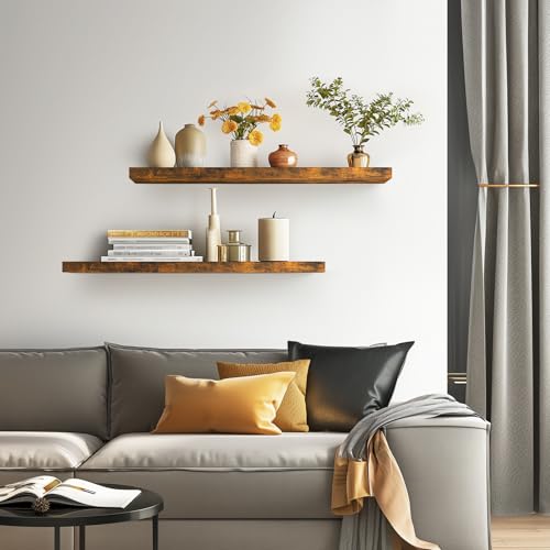 BAYKA Floating Shelves, 36 inches Long Wall Mounted Rustic Wood Shelves for Bathroom, Bedroom, Living Room, Kitchen, Office, Hanging Shelf for Books/Storage/Decor(Rustic Brown,Set of 2) - color: B. Rustic Brown - Americana Farmhouse Style, size: 36inches