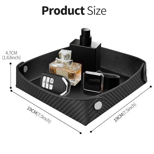 Leather Carbon Fiber Desktop Storage Tray, Decorative Catchall Organizer for Keys, Wallet, Watch, Jewelry, Entryway Table - color: Black