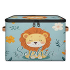 Custom Storage Basket with Name, Personalized Storage Bins with Zipper Lid, Foldable Fabric Storage Box Large capacity with Handle Flower Lion - color: Option 10
