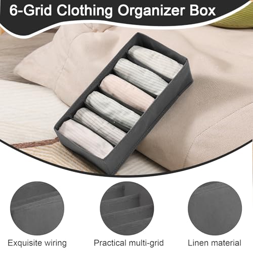 1 Pcs Drawer Organizer Storage Box for Underwear Socks Closet Divider for Wardrobe Dresser Vanity Space Saving Use(6-Grid Grey) - color: Grey-3, size: Small