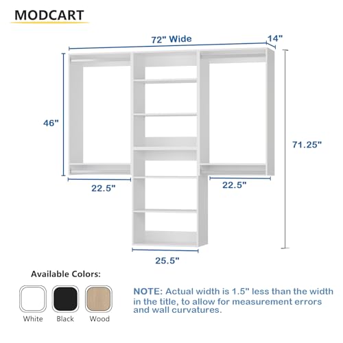 Modular Closet Organizer, 72" Wide, Wood Tower, Walk In Closet Storage, Wall Mounted, White - color: White, size: 72" Wide, style: Double Hanging*2 + Shelf Tower*2