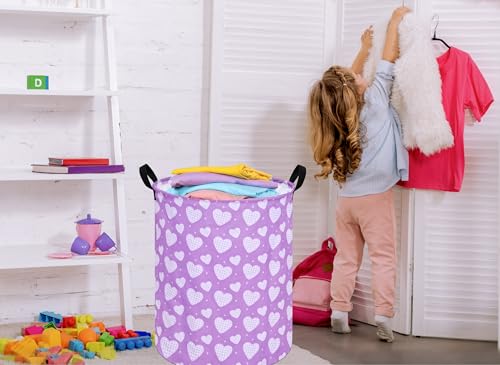 19.7 Inch Round Purple Love Laundry Hamper Laundry Basket Fabric Storage Hamper Organization Basket, Storage Bin, Toy Box,Valentine's Day Gift Basket with Handles for Room - color: Purple Love