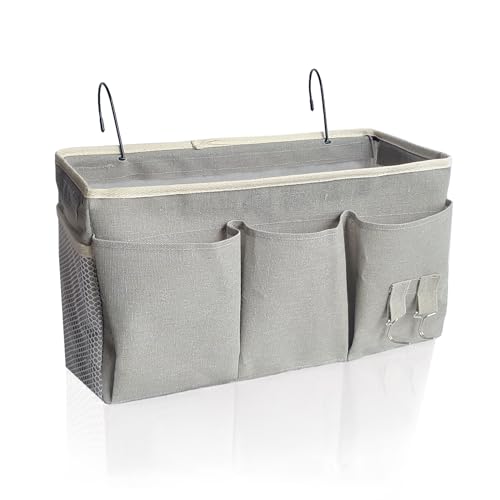 Bedside Caddy/Hanging basket Storage Organizer Bag for Bunk and Hospital Beds,College Dorm Bed，Can be Placed Glasses Books Mobile Phones (Grey 1) - color: Grey